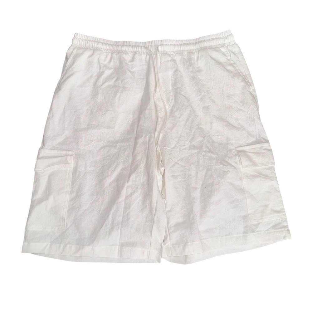 Ouku Cargo Shorts Mens XL White Like New‎ Linen Cotton Blend Drawstring Casual